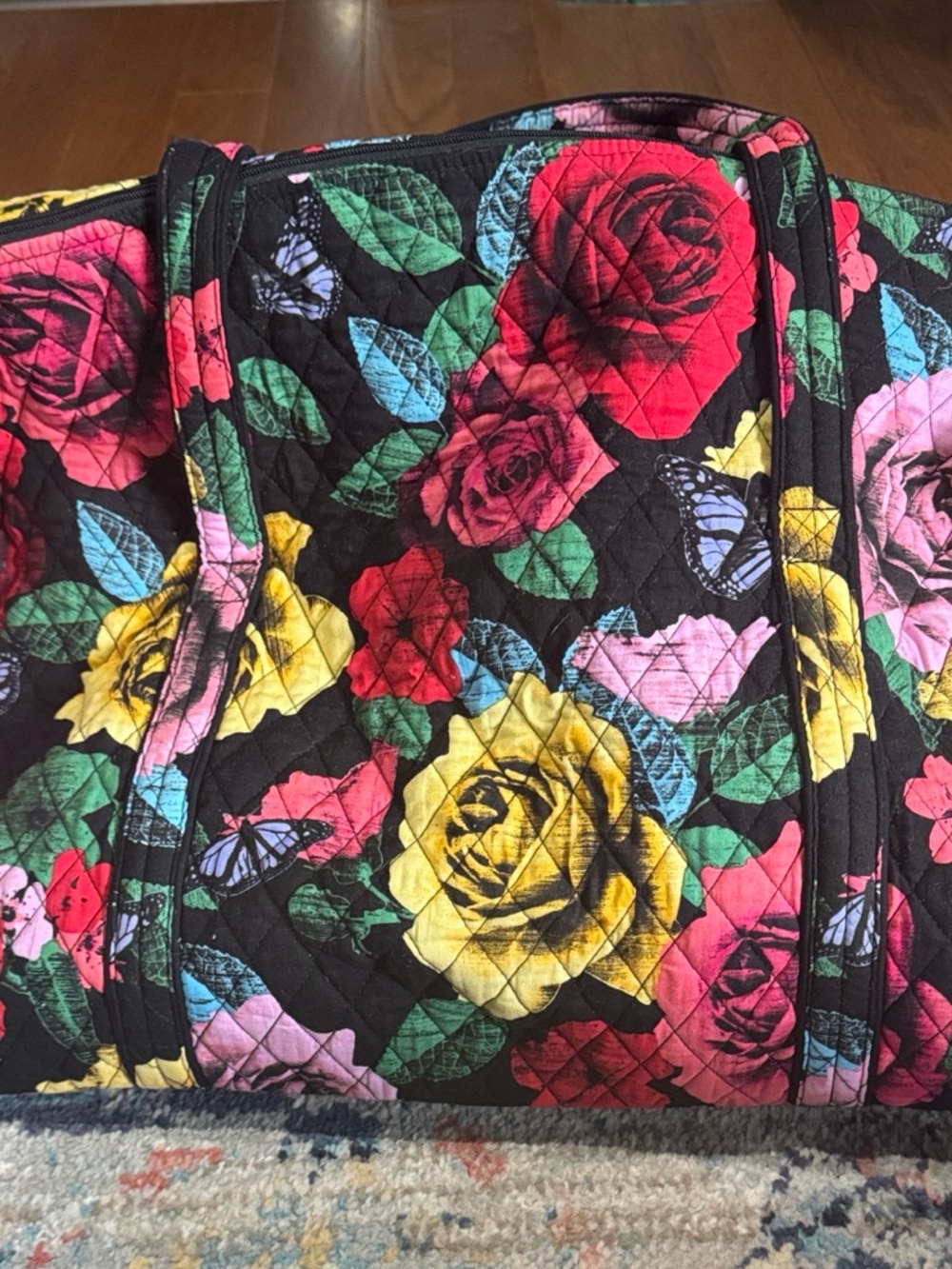 Vera Bradley Quilted Floral Weekender Bag - Black with Multicolor Roses